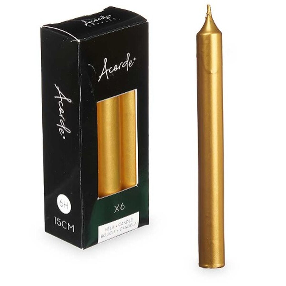 Candle Set Acorde Golden 2 x 2 x 15 cm 6 x 15 x 4 cm (12 Units)